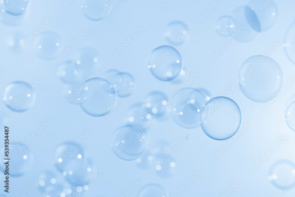 Abstract Beautiful Transparent Blue Soap Bubbles Background. Freshness Soap Sud Bubbles Water.