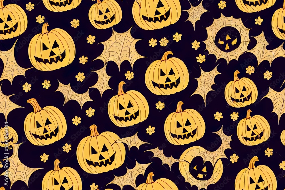 Halloween seamless pattern with ghosts and the words 