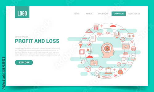 p and l profit and loss concept with circle icon for website template or landing page homepage