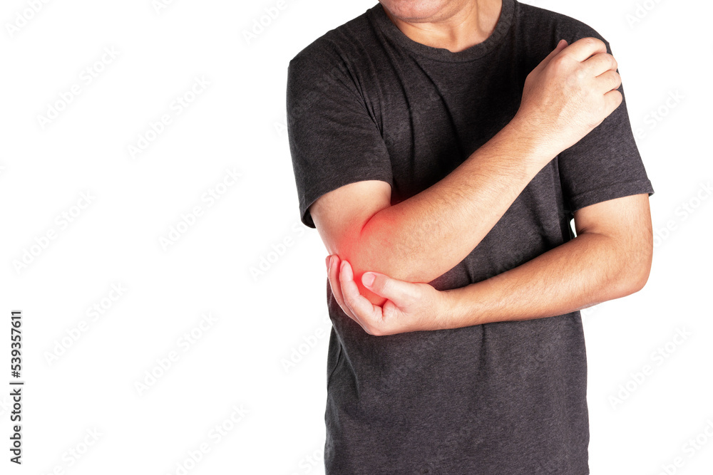 Older men or women or young adults suffer from joint pain, arthritis and tendon problems. myositis injury from exercise Pain from gout and uric acid isolated on a white background Older men or women or young adults suffer from joint pain, arthritis and tendon problems. myositis injury from exercise Pain from gout and uric acid isolated on a white background