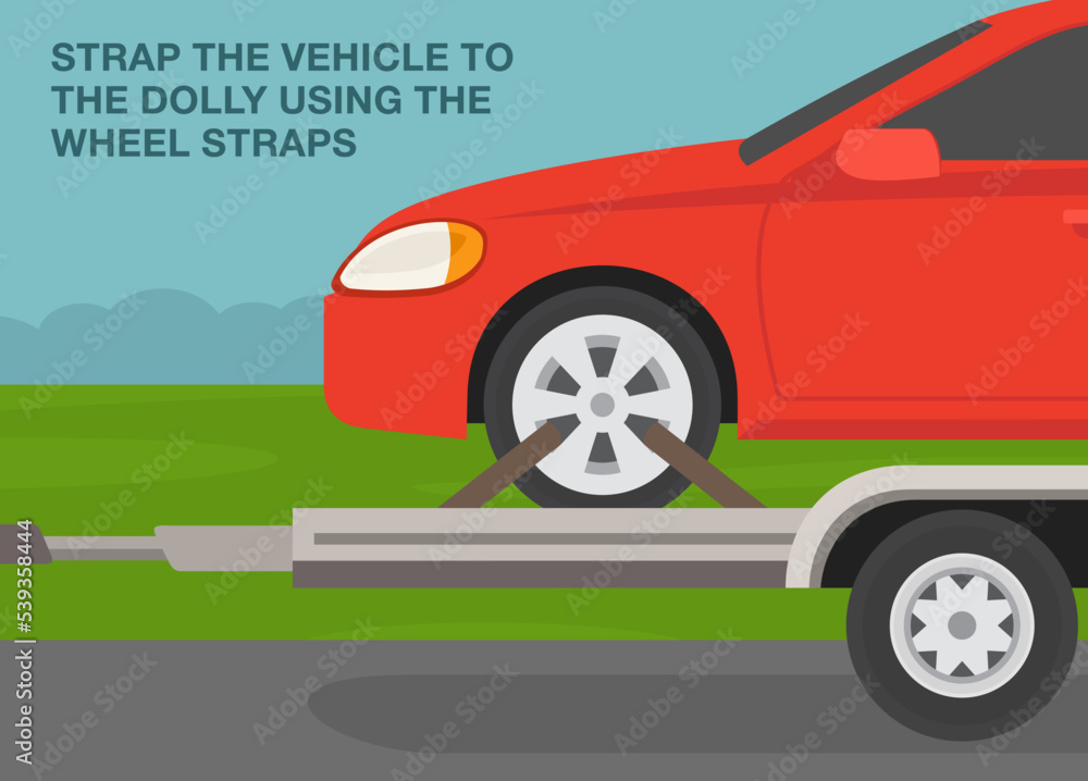 Using Wheel Strap Safe driving tips and traffic regulation rules. Open car hauler trailer ...
