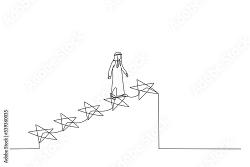 Illustration of arab businessman steps towards success or outstanding employee positions. One line art style
