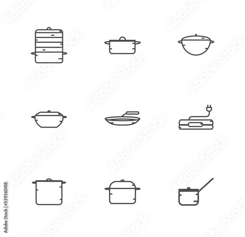 pans kitchen utensils icons set
