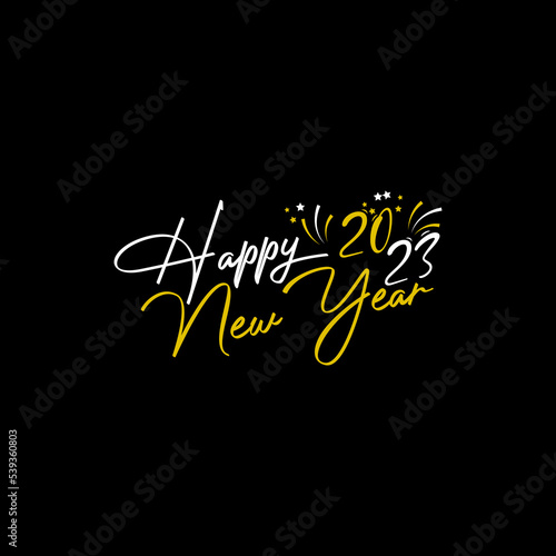 Happy New Year 2023 text design. Cover of business diary for 2023 with wishes. Brochure design template, card, banner. Vector illustration. Isolated on white background.