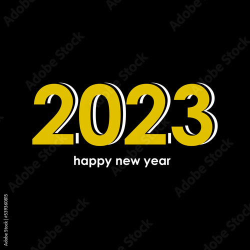 Happy New Year 2023 text design. Cover of business diary for 2023 with wishes. Brochure design template, card, banner. Vector illustration. Isolated on white background.