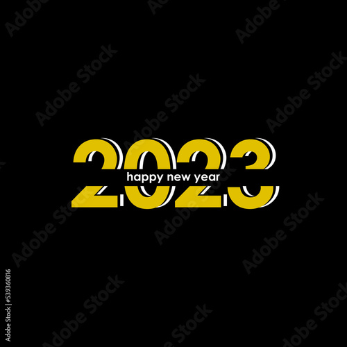 Happy New Year 2023 text design. Cover of business diary for 2023 with wishes. Brochure design template, card, banner. Vector illustration. Isolated on white background.