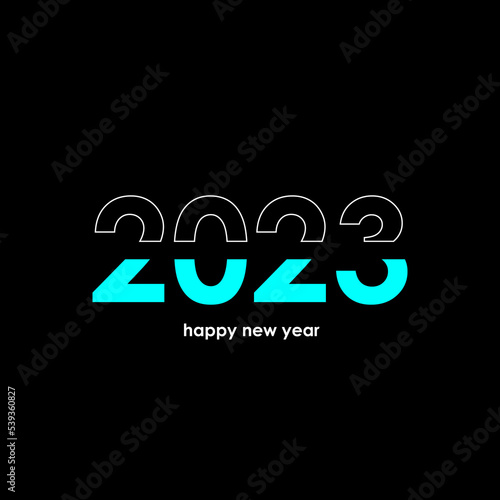 Happy New Year 2023 text design. Cover of business diary for 2023 with wishes. Brochure design template, card, banner. Vector illustration. Isolated on white background.