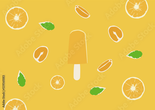Fresh Summer Ice Cream Orange Fruits Vector Background
