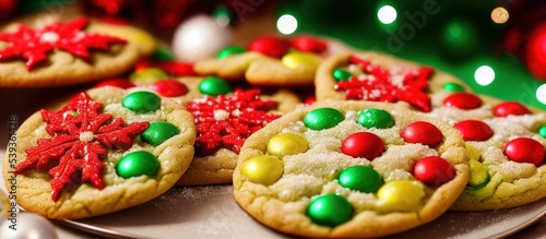 Round Christmas sugar cookies with decorations