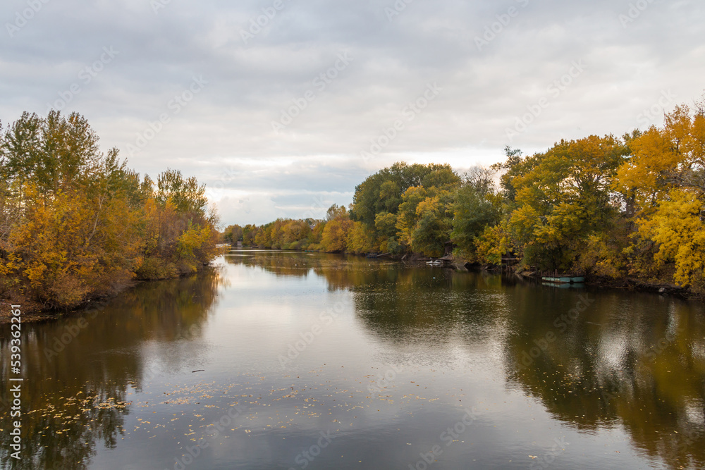 Fototapeta premium Chagan river in Kazakhstan in autumn. Beautiful autumn landscape.
