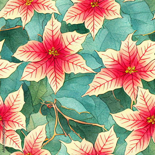 Festive Christmas flowers and plants. Seamless repeating pattern. Digital watercolor © Zoya Miller