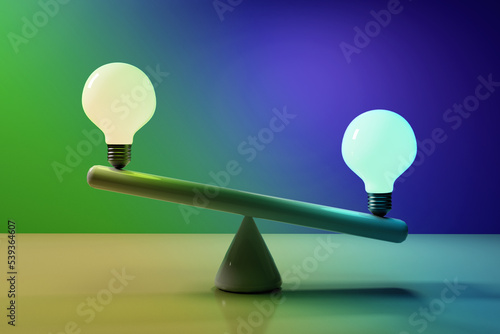 Two lightbulbs on a seesaw - 3D photo