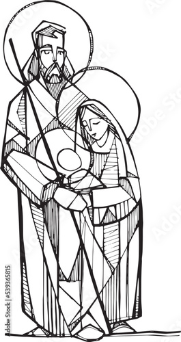 Hand drawn illustration of the sacred family.