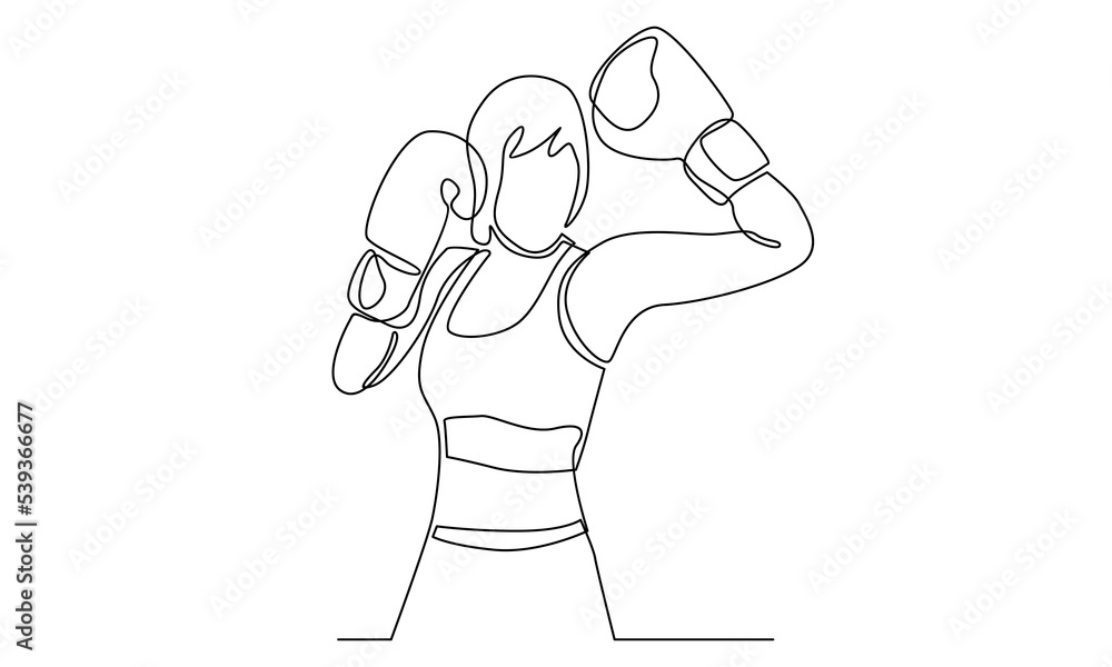 continuous line drawing of female boxing athlete