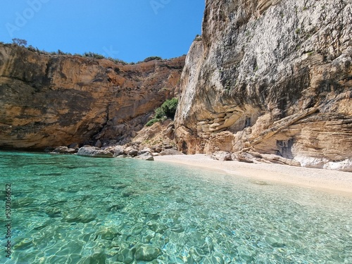 beautiful coastline with lonesome sandy beaches at gulf of orosei, sardegna