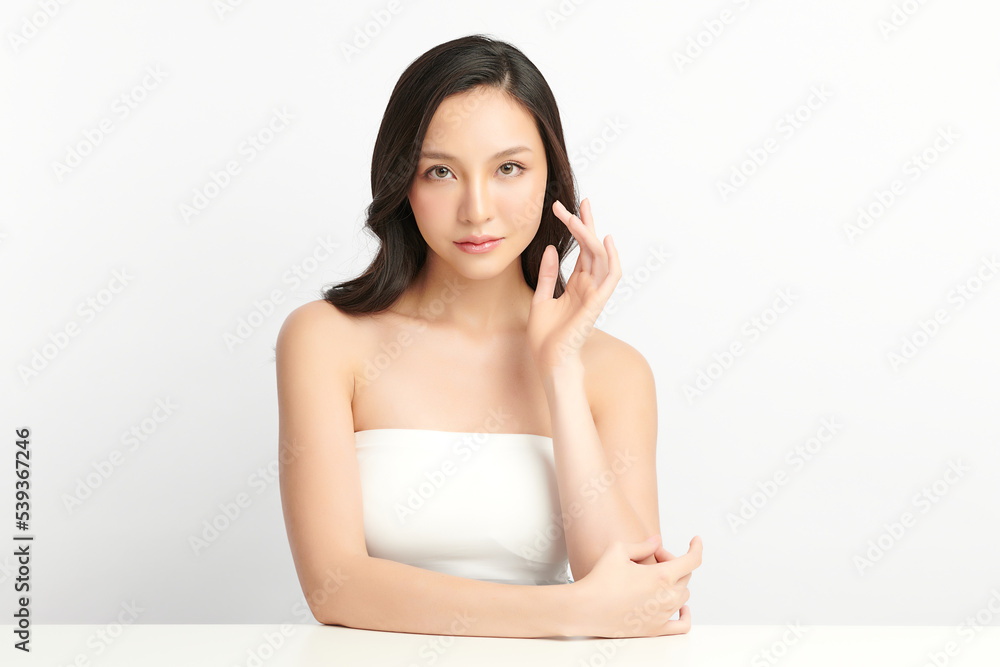 Beautiful young asian woman with clean fresh skin on white background, Face care, Facial treatment, Cosmetology, beauty and spa, Asian women portrait. Beautiful young asian woman with clean fresh skin on white background, Face care, Facial treatment, Cosmetology, beauty and spa, Asian women portrait.