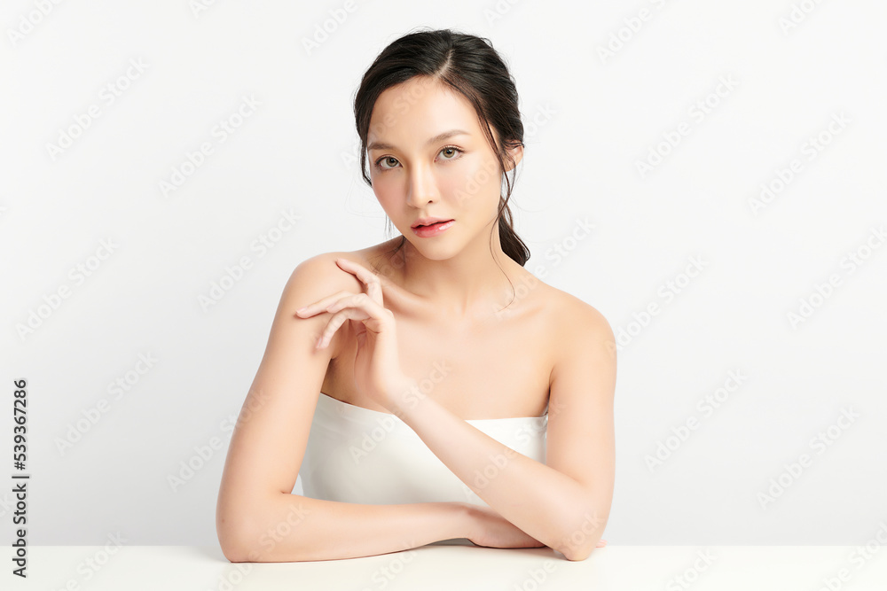 Beautiful young asian woman with clean fresh skin on white background, Face care, Facial treatment, Cosmetology, beauty and spa, Asian women portrait.