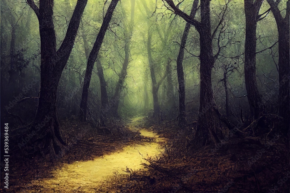 path in a dark and scary forest