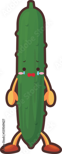 涙を流すかわいいきゅうりのキャラクターのイラスト