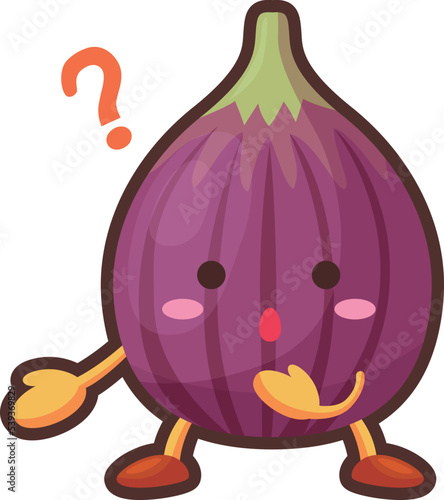 不思議そうな顔をしたかわいいイチジクのキャラクターのイラスト