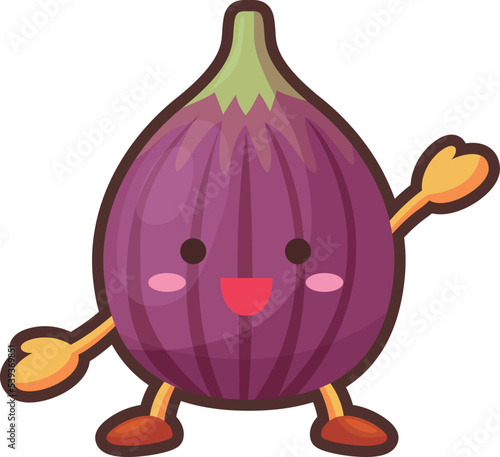 片手を挙げるかわいいイチジクのキャラクターのイラスト