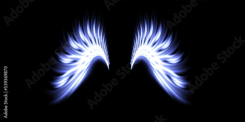 Blue glowing, angel wings on a transparent background for design. Vector
