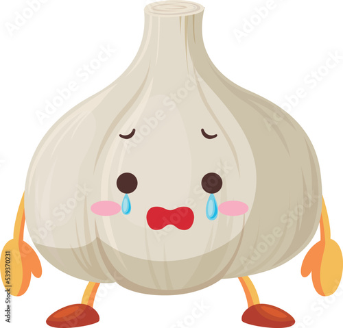 涙を流すかわいいニンニクのキャラクターのイラスト