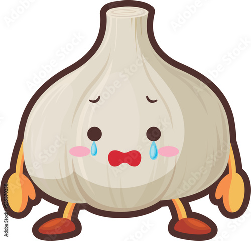 涙を流すかわいいニンニクのキャラクターのイラスト