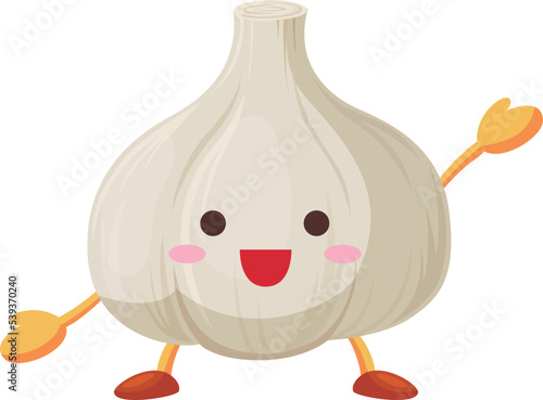 手を挙げるかわいいニンニクのキャラクターのイラスト