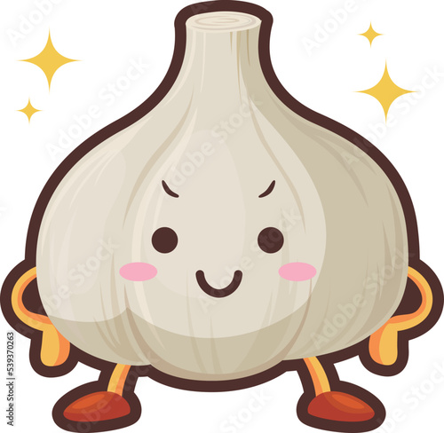 得意気な顔をしたかわいいニンニクのキャラクターのイラスト