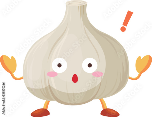 驚いているかわいいニンニクのキャラクターのイラスト