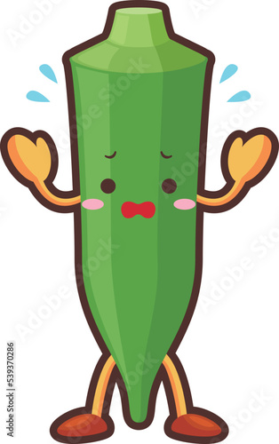 焦るかわいいオクラのキャラクターのイラスト