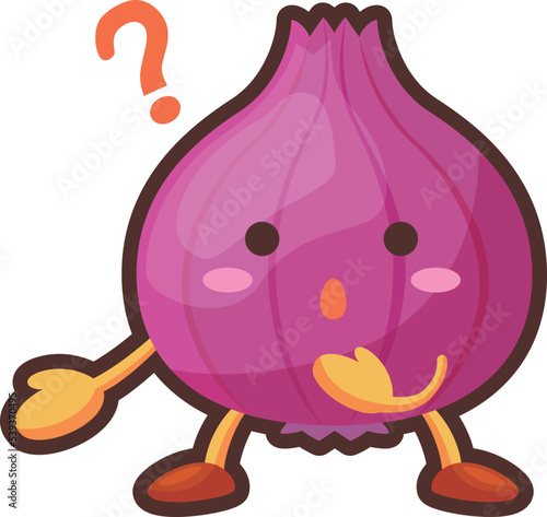 不思議そうな顔をしたかわいい紫玉ねぎのキャラクターのイラスト