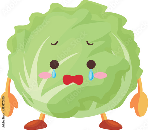涙を流すかわいいレタスのキャラクターのイラスト