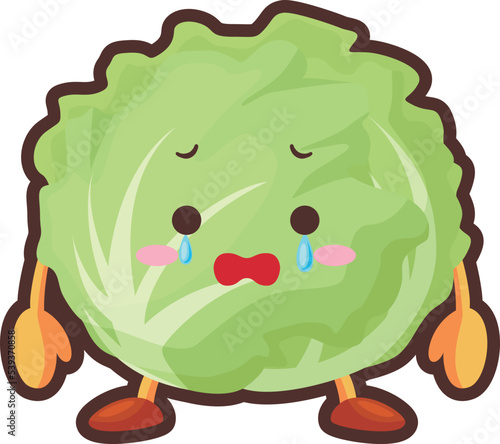 涙を流すかわいいレタスのキャラクターのイラスト
