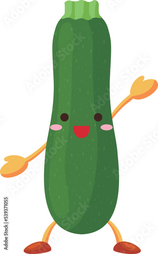 手を挙げるかわいいズッキーニのキャラクターのイラスト