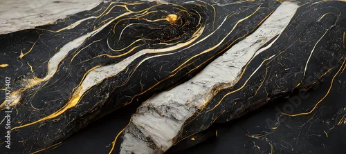 Panel kuchenny z motywem The texture of black and white marble with gold veins. Natural pattern. Abstract 3D illustration of marble surface for backgrounds, wallpapers, photo wallpapers, murals, posters.