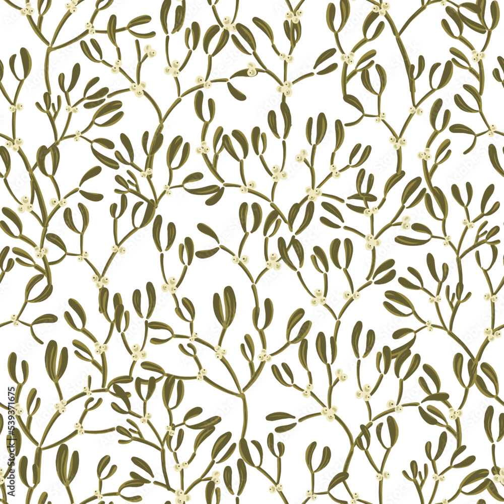 Mistletoe seamless pattern simple hand-drawn design. Flat style. Mistletoe seamless pattern simple hand-drawn design. Flat style.