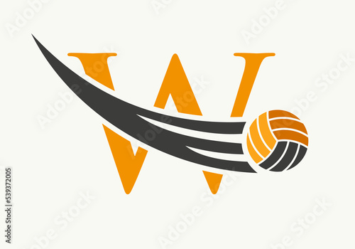 Letter W Volleyball Logo Design Sign. Volleyball Sports Logotype Symbol Vector Template