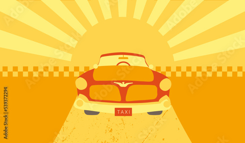 Business card with place for text for taxi service in retro style with retro car silhouette