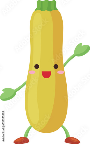 手を挙げるかわいい黄色ズッキーニのキャラクターのイラスト