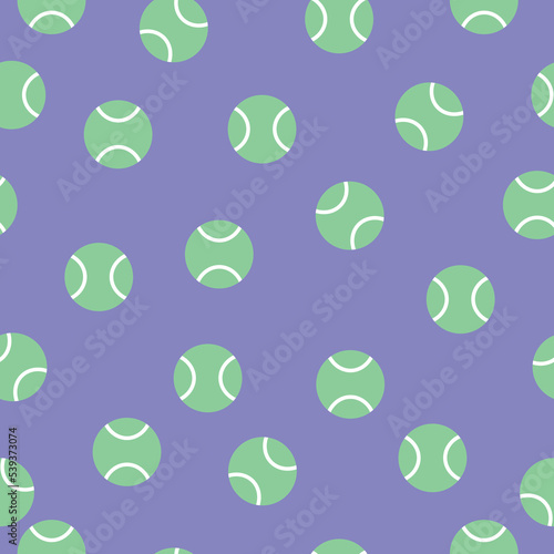 Vector seamless pattern with tennis ball on purple background.