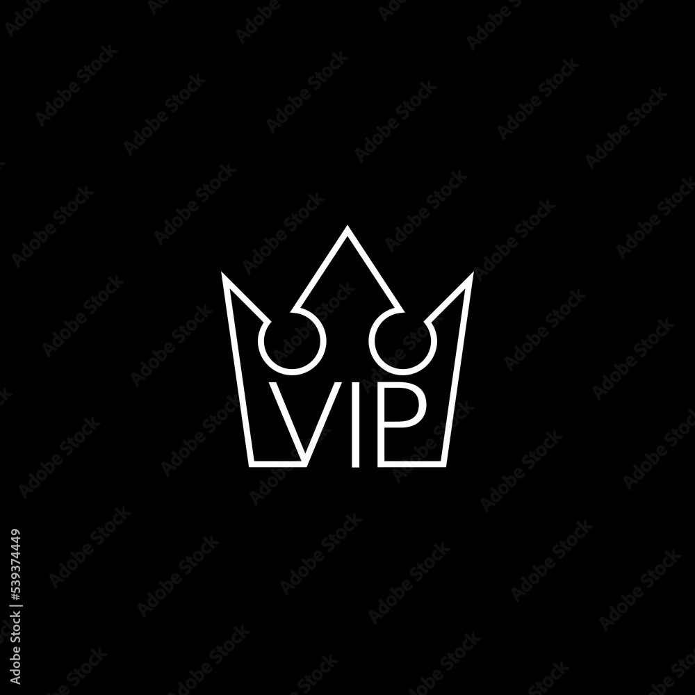 Vip word with crown icon isolated on dark background
