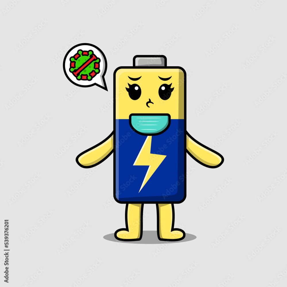 Cute cartoon illustration Battery using mask to prevent virus in cute modern style design