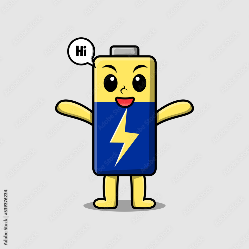 Cute cartoon Battery character with happy expression in modern style design illustration