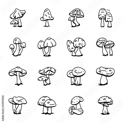 Pack of Mushrooms Hand Drawn Icons 