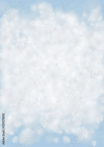Vector Magical Glowing Background with Silver and Purple Falling Hexagon on Blue. Falling Snow. Glittery Confetti Frame. Christmas and New Year Design. Winter Sky with Bokeh Snowfall.