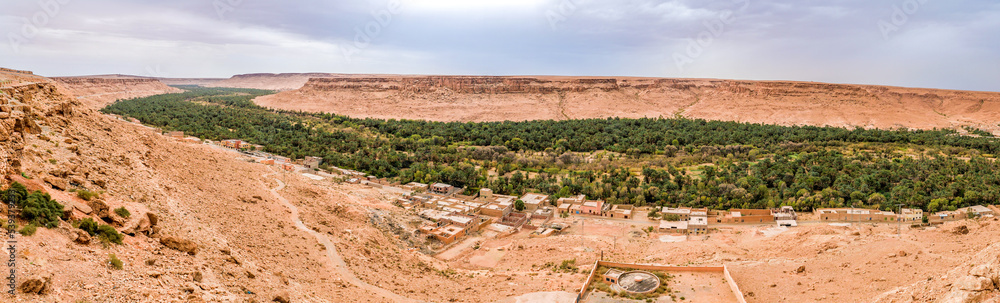 Panoramic view at the Palmetto Oasis in Ziz valley, Morocco