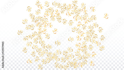Luxury Vector Gold Percentage Sign Confetti on Transparent. Percent Sale Background. Business, Economics Print. Discount Illustration. Promotion Poster. Black Friday Banner. Special offer Template.