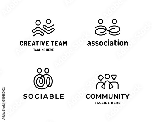 HR logo design template set. Outline team work illustrations. Human resources logotype collection with people icons